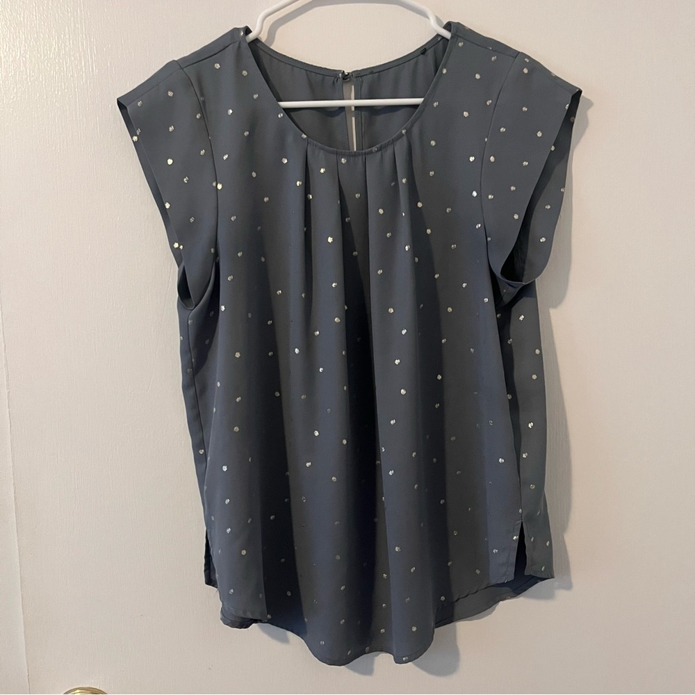 Papermoon Short Sleeve Gray Blouse with Metallic Dots Medium